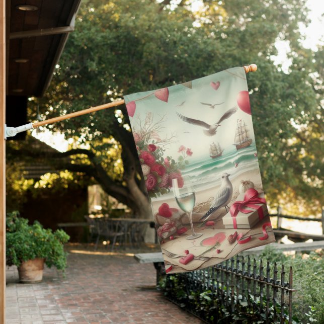 Coastal/Nautical Valentine's day  House Flag (In SItu)