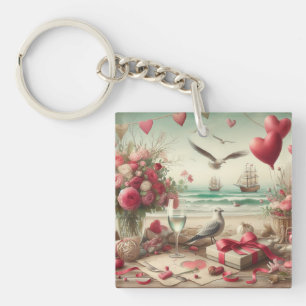Coastal/Nautical Valentine's day Keychain