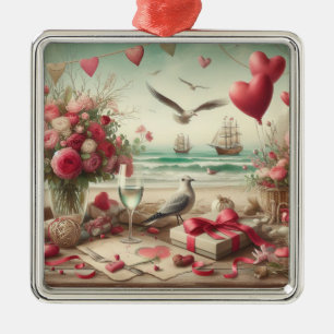 Coastal/Nautical Valentine's day  Metal Ornament