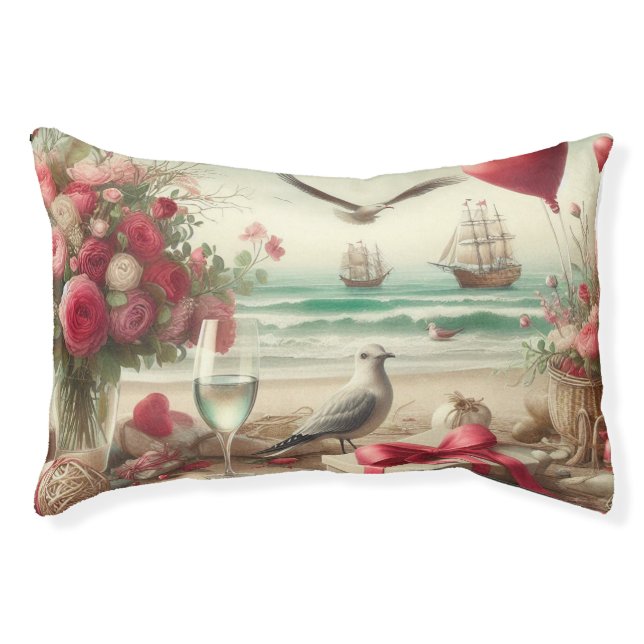 Coastal/Nautical Valentine's day  Pet Bed (Front)