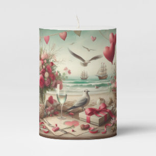 Coastal/Nautical Valentine's day  Pillar Candle