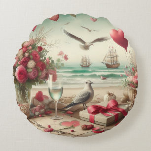 Coastal/Nautical Valentine's day  Round Pillow
