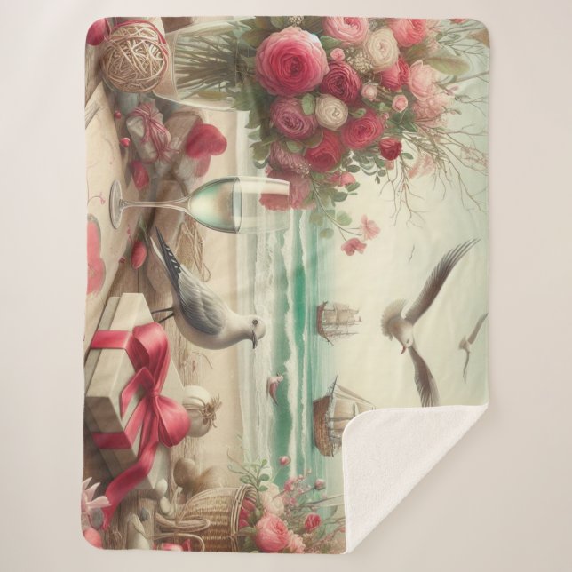 Coastal/Nautical Valentine's day  Sherpa Blanket (Front)
