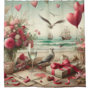 Coastal/Nautical Valentine's day Shower Curtain