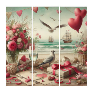 Coastal/Nautical Valentine's day  Triptych