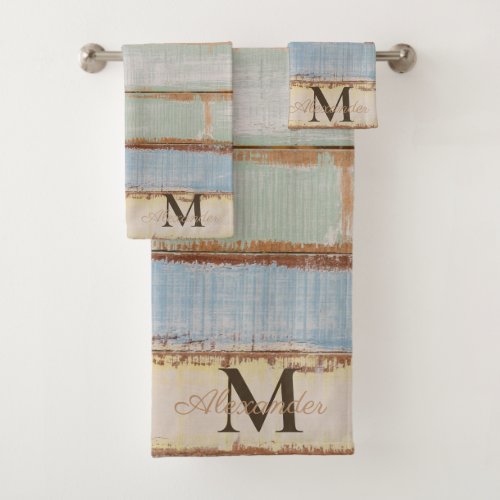 Coastal Nautical Weathered Summer Beach Wood  Bath Towel Set