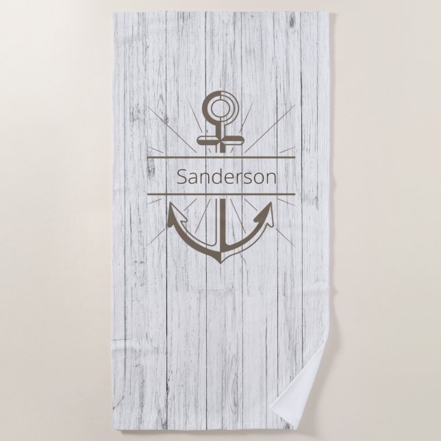 Coastal Nautical Weathered Summer Beach Wood  Beac Beach Towel (Front)