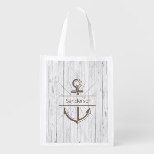 Coastal Nautical Weathered Summer Beach Wood   Grocery Bag