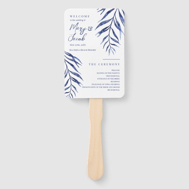 Coastal Nautical Wedding Programm Hand Fan (Front)