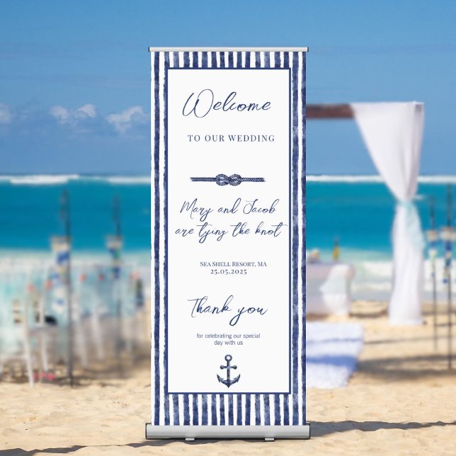 Coastal Nautical Wedding Welcome Retractable Banner (Creator Uploaded)