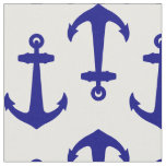 Coastal Nautical White Blue Anchor Pattern Fabric
