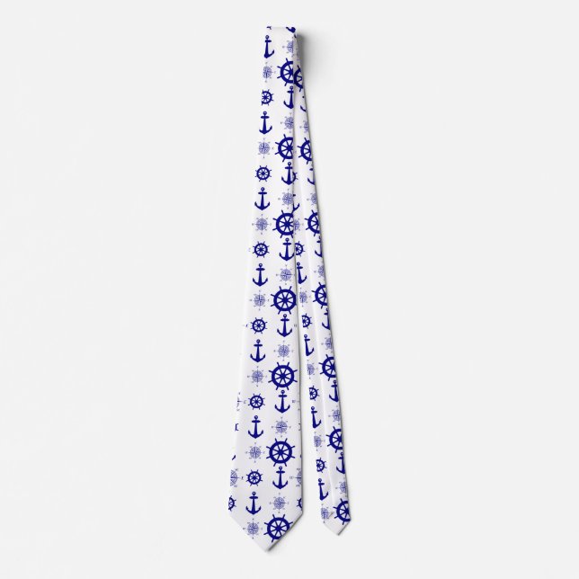 Coastal Nautical White Blue Sailing Pattern Neck Tie (Front)