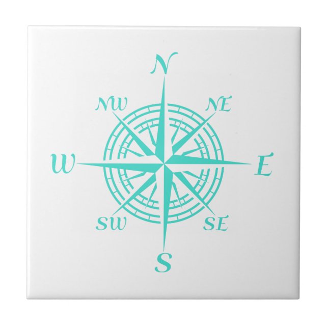 Coastal Nautical White Compass Rose Ceramic Tile (Front)