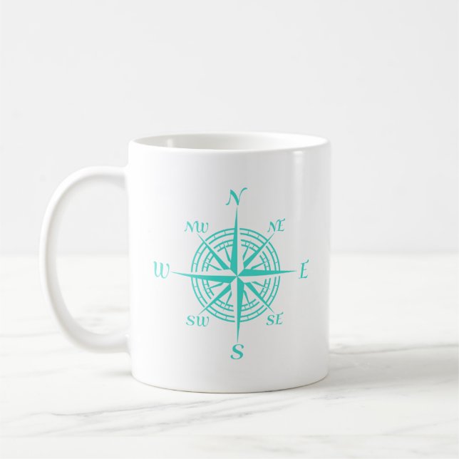 Coastal Nautical White Compass Rose Coffee Mug (Left)