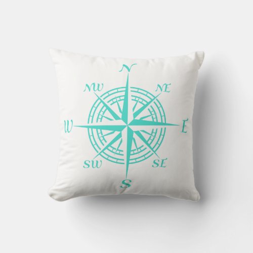 Coastal Nautical White Compass Rose Throw Pillow