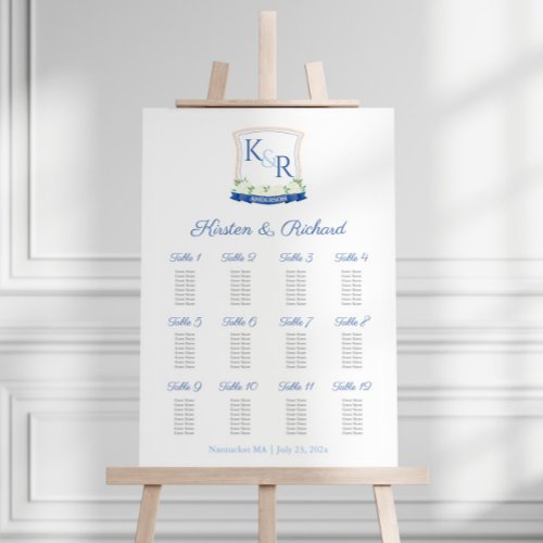 Coastal Navy Blue And White Wedding Seating Chart Foam Board