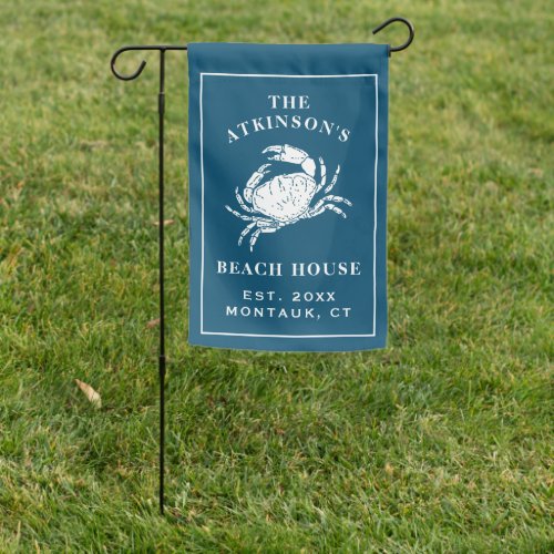 Coastal Navy Blue Crab Nautical Beach House Garden Flag