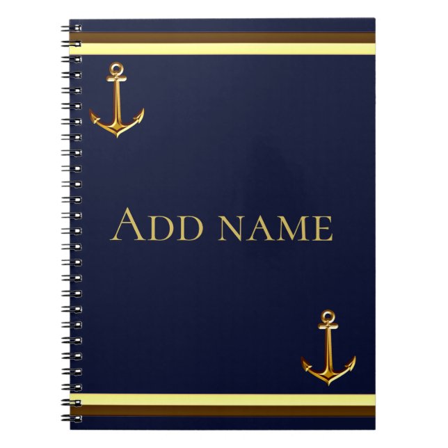 Coastal Navy Blue Personalized Back to School Name Notebook (Front)