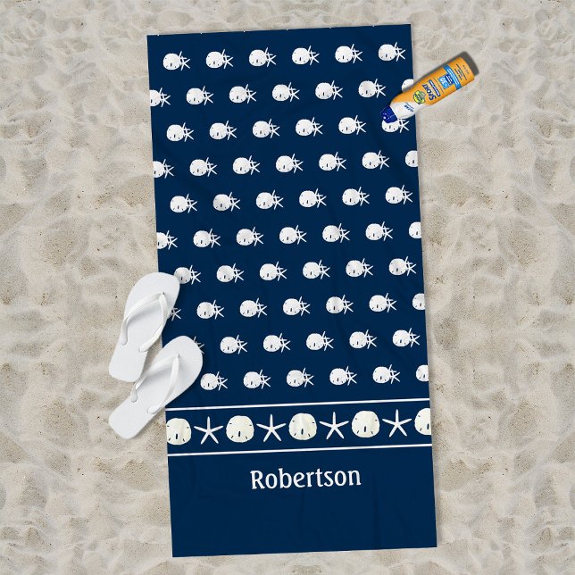 Coastal Navy Blue Personalized Starfish Beach Towel (Creator Uploaded)