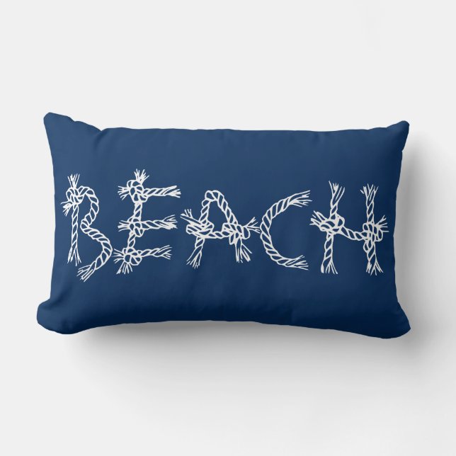 Coastal navy blue rope beach house lumbar pillow (Front)