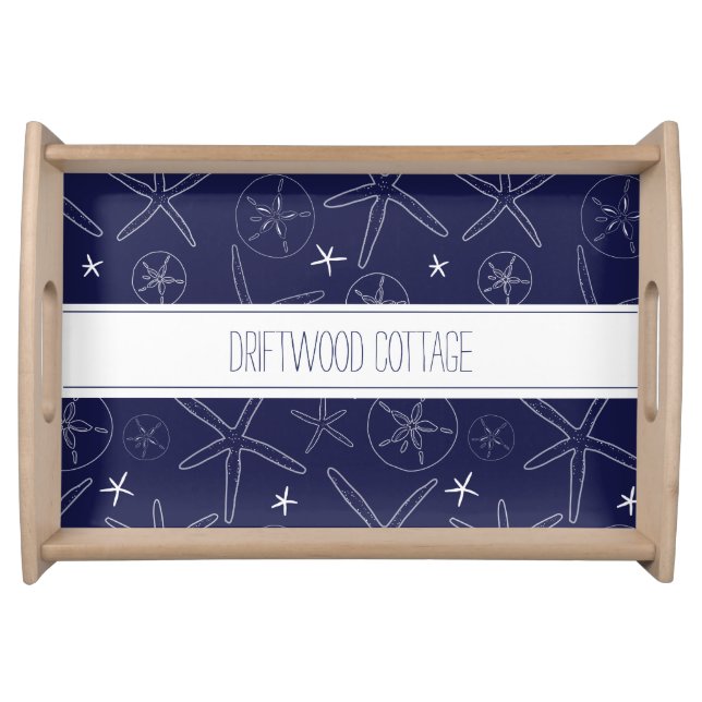 Coastal Navy Blue Starfish, Sand Dollar Tray (Front)