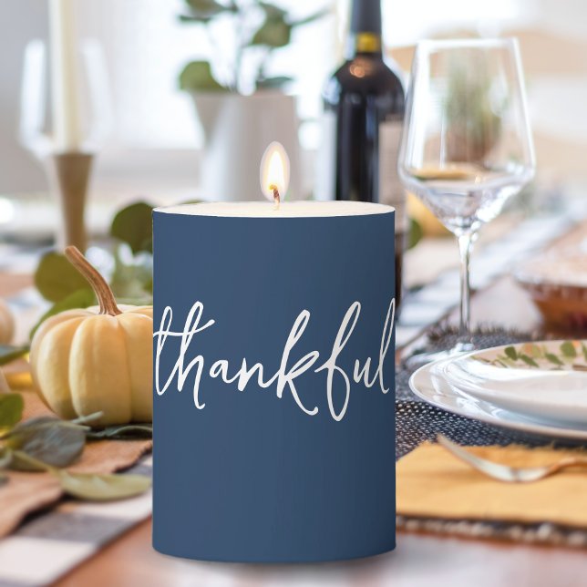 Coastal Navy Blue Thankful Thanksgiving Pillar Candle (Creator Uploaded)