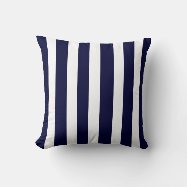 Coastal Navy Blue White 2 Sided Stripe Beach Throw Pillow (Front)