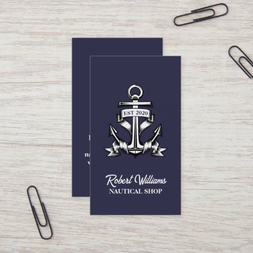 Coastal Navy Blue Yacht Boat Ship Anchor Nautical Business Card