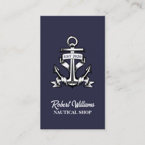 Coastal Navy Blue Yacht Boat Ship Anchor Nautical Business Card