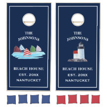 Coastal Navy Nantucket Beach House Family Name
