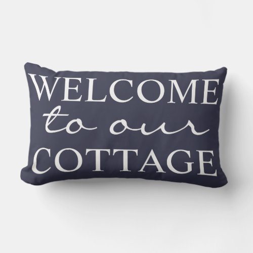 Coastal Navy Welcome To Our Cottage _ Family Name Lumbar Pillow