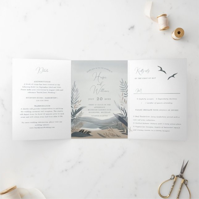 coastal new england beach Tri-Fold Wedding (Inside)