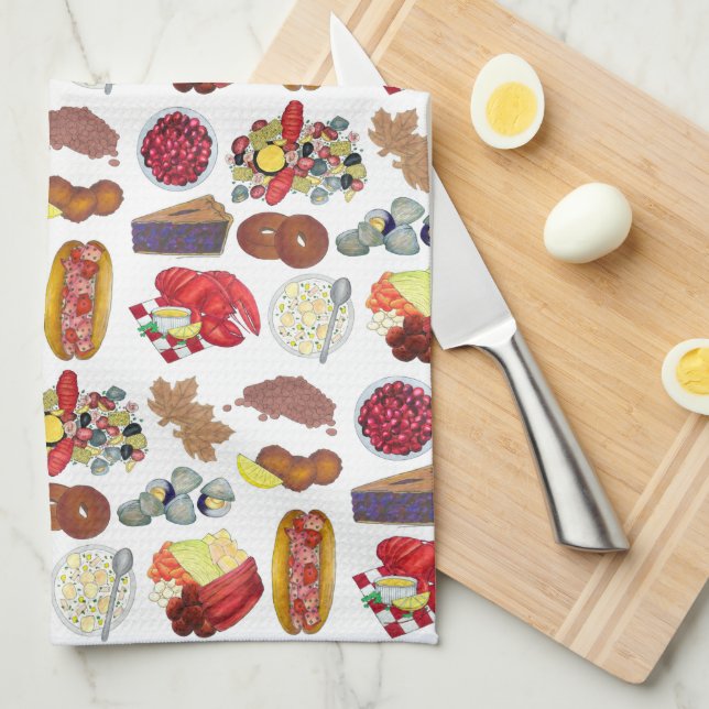 Coastal New England Foods Northeast America USA Kitchen Towel (Quarter Fold)