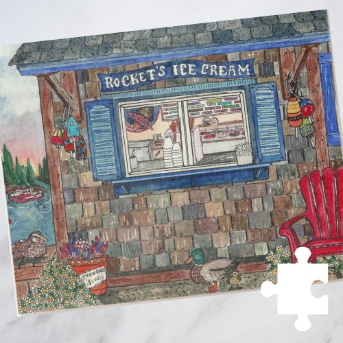 Coastal New England  Ice Cream Shop Watercolor Jigsaw Puzzle