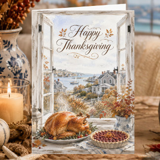 Coastal New England in Autumn Happy Thanksgiving Holiday Card