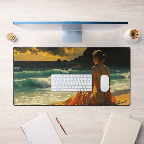 Coastal Night Seaside Reflection   Desk Mat