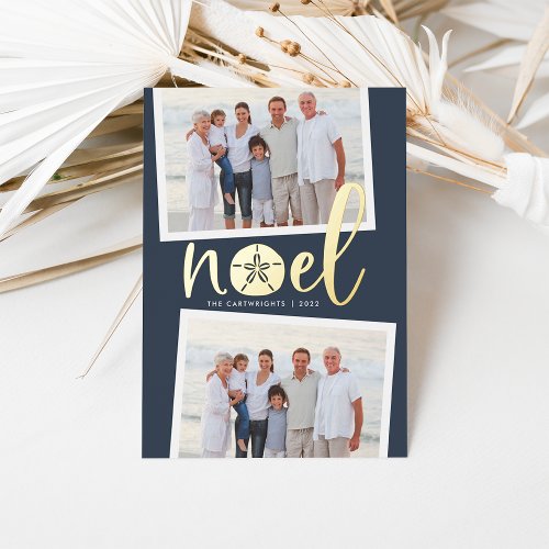 Coastal Noel  2 Photo Christmas Foil Holiday Card