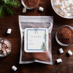 Coastal Noël Blue Bow Nautical Holiday Square Sticker