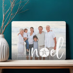 Coastal Noel | Holiday Photo Card<br><div class="desc">Chic coastal style holiday card adds beachy flair to your Christmas greetings. Perfect for sharing a vacation photo, or for families who live in coastal, tropical, warm weather or island locales, this elegant design features your favorite horizontal or landscape oriented photo with "noel" overlaid in white lettering and a sand...</div>