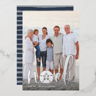 Coastal Noel Vertical Christmas Photo Foil Holiday Card