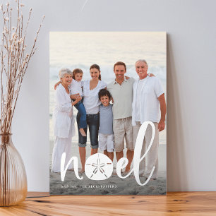 Coastal Noel   Vertical Christmas Photo Silver Foil Holiday Card