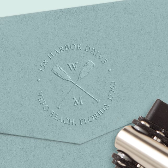 Coastal Oars Couples Monogram Return Address Embosser (Creator Uploaded)