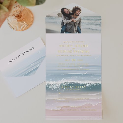 Coastal Ocean Beach All in One Wedding Invite