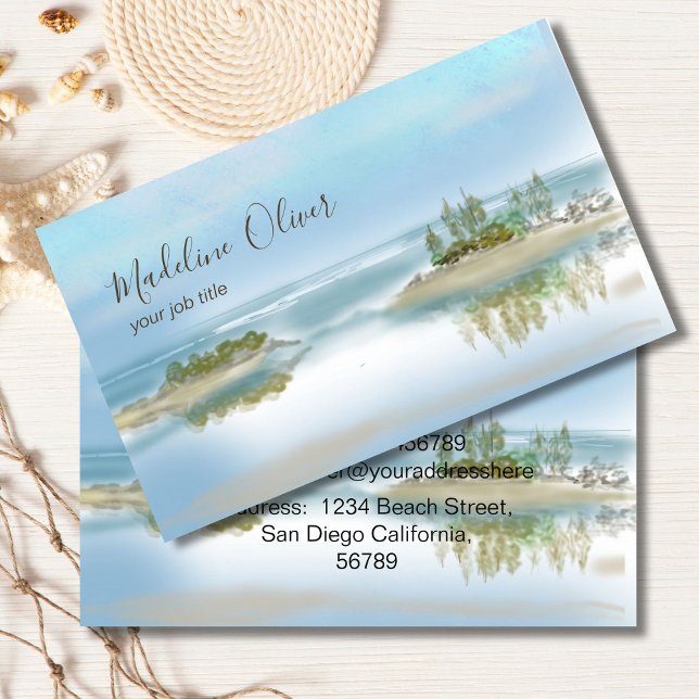 Coastal Ocean Beach Blue Watercolor Professional Business Card (Creator Uploaded)