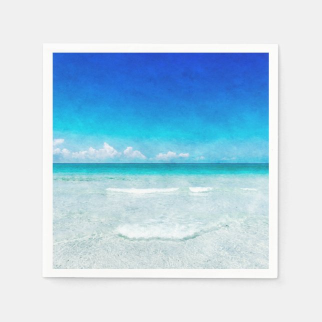Coastal Ocean Beach in Teal Aqua Turquoise Blue Napkins (Front)