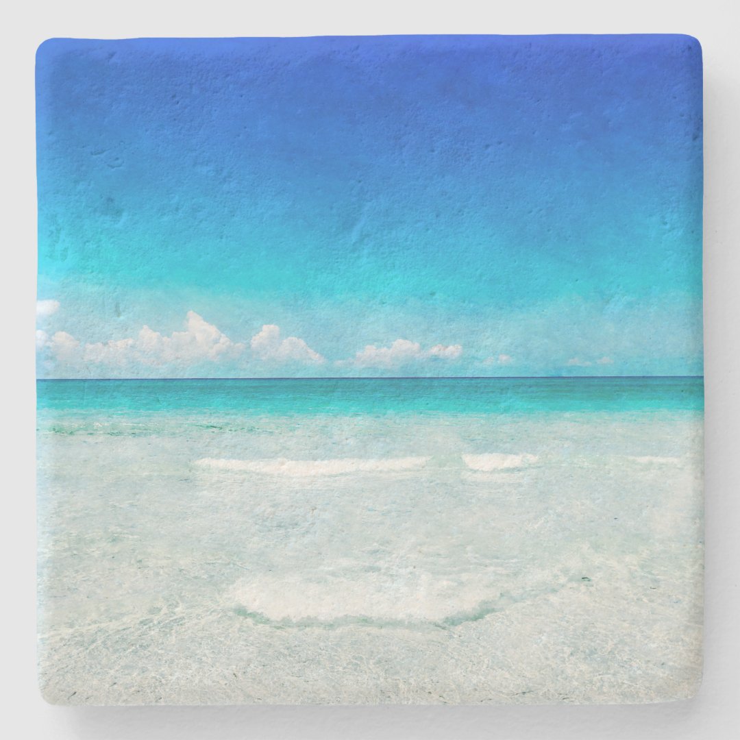 Coastal Ocean Beach in Teal Aqua Turquoise Blue Stone Coaster | Zazzle