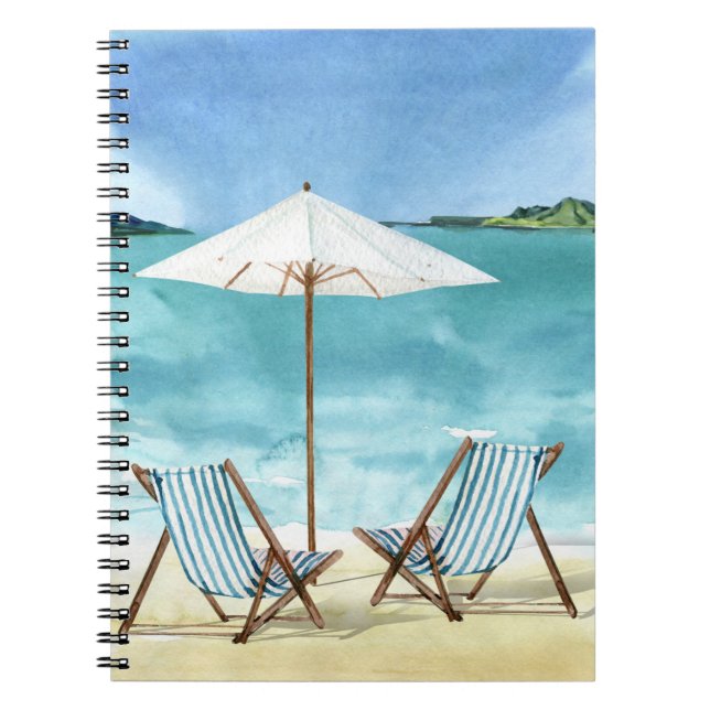 Coastal Ocean Beach Scene Two Beach Chairs  Notebook (Front)
