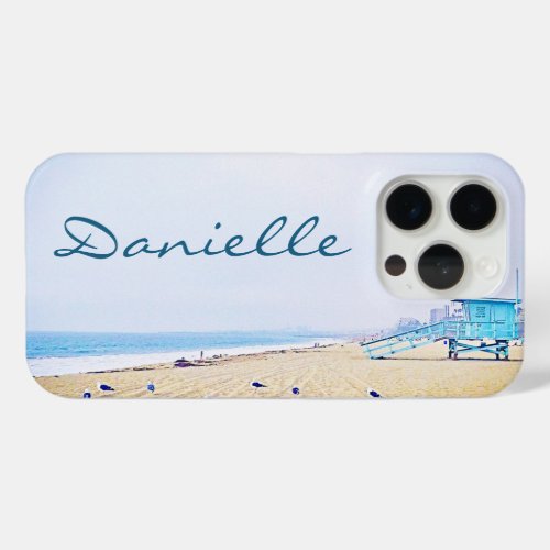 Coastal Ocean Beach Seagulls Photo Add Your Name iPhone 15 Pro Case