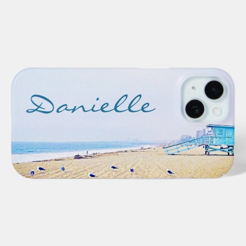 Coastal Ocean Beach Seagulls Photo Monogram Name iPhone 15 Case