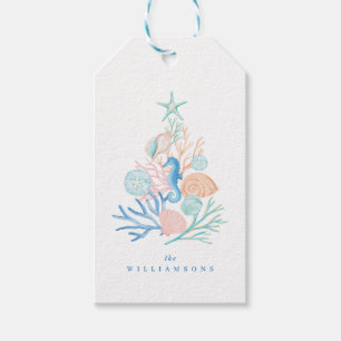 Coastal Ocean Beach Seashell Christmas Tree Gift Tags